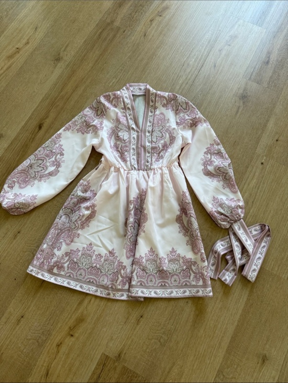 Pink Paisley Long-Sleeve  Dress